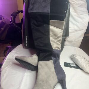 🔥Gray and Blue Colorblock Suedette Over the Knee Boots🔥